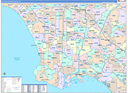Southern Los Angeles County Metro Area Wall Map Color Cast Style